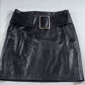 ISABEL Black Genuine Leather Mini Skirt Belted High Waist 26” XS Y2K Butter Soft
